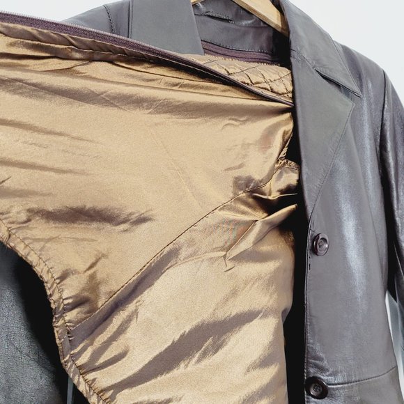 Oscar Leopold Brown 100% Lambskin Leather Lined Button Jacket Y2K Style Size XS - Picture 13 of 14